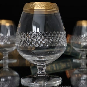 6x Crystal COGNAC GLASSES with Gold Rim - Brandy Snifters