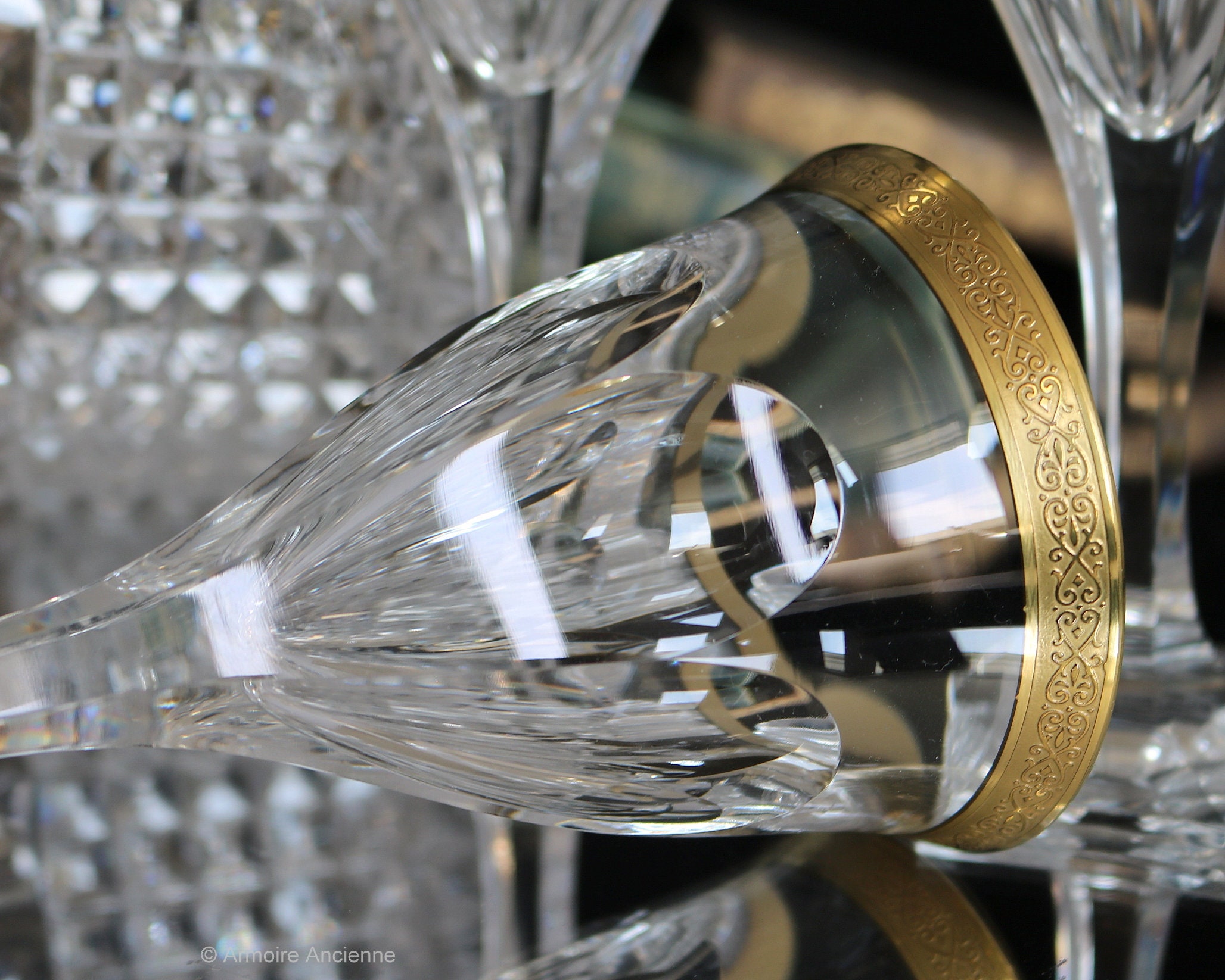 お値下げ　モーゼル　moser グラス　ADELE MELIKOFF 3x MOSER Wine Glasses With 24K Gold Rim - Adele Melikoff