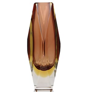 Murano Glass Vase, Faceted Cut - Handmade Alessandro Mandruzzato - Brown & Yellow Sommerso Glass Vessel