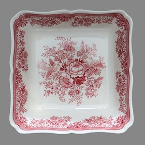1x Square Bowl, 21 x 21 cm in Red and White - VILLEROY & BOCH Fasan - Pheasant Pattern