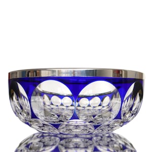 Large Crystal Salad Bowl in Cobalt Blue with Silver Mounting