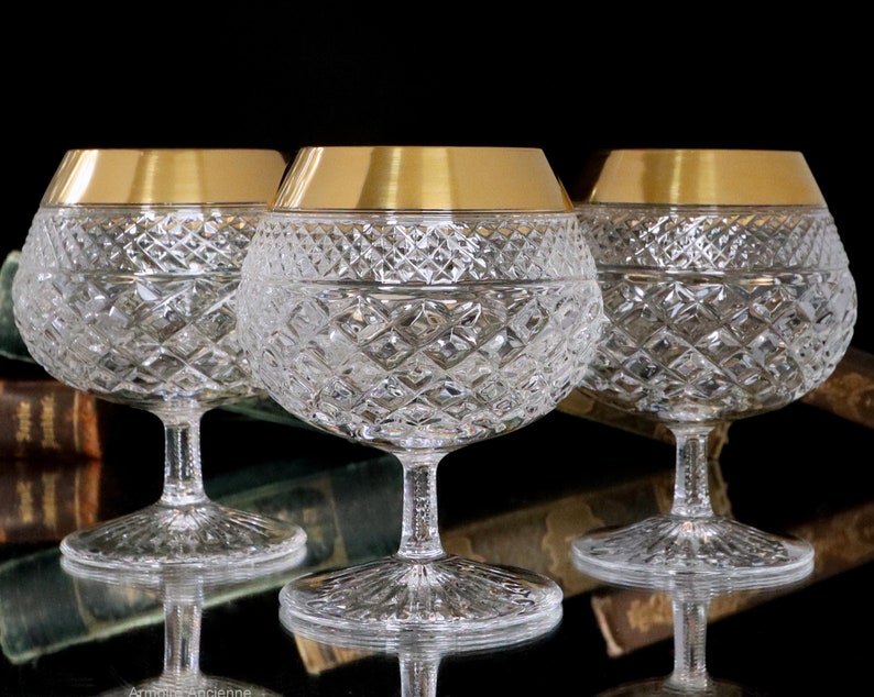 2x Crystal COGNAC Glasses With 24K Gold Rim Brandy Snifters Etsy