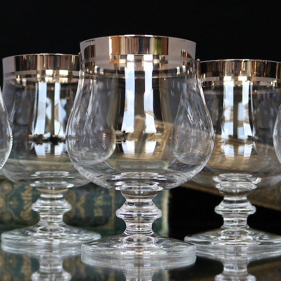 6x COGNAC Glasses With Silver Rim - Brandy Snifters