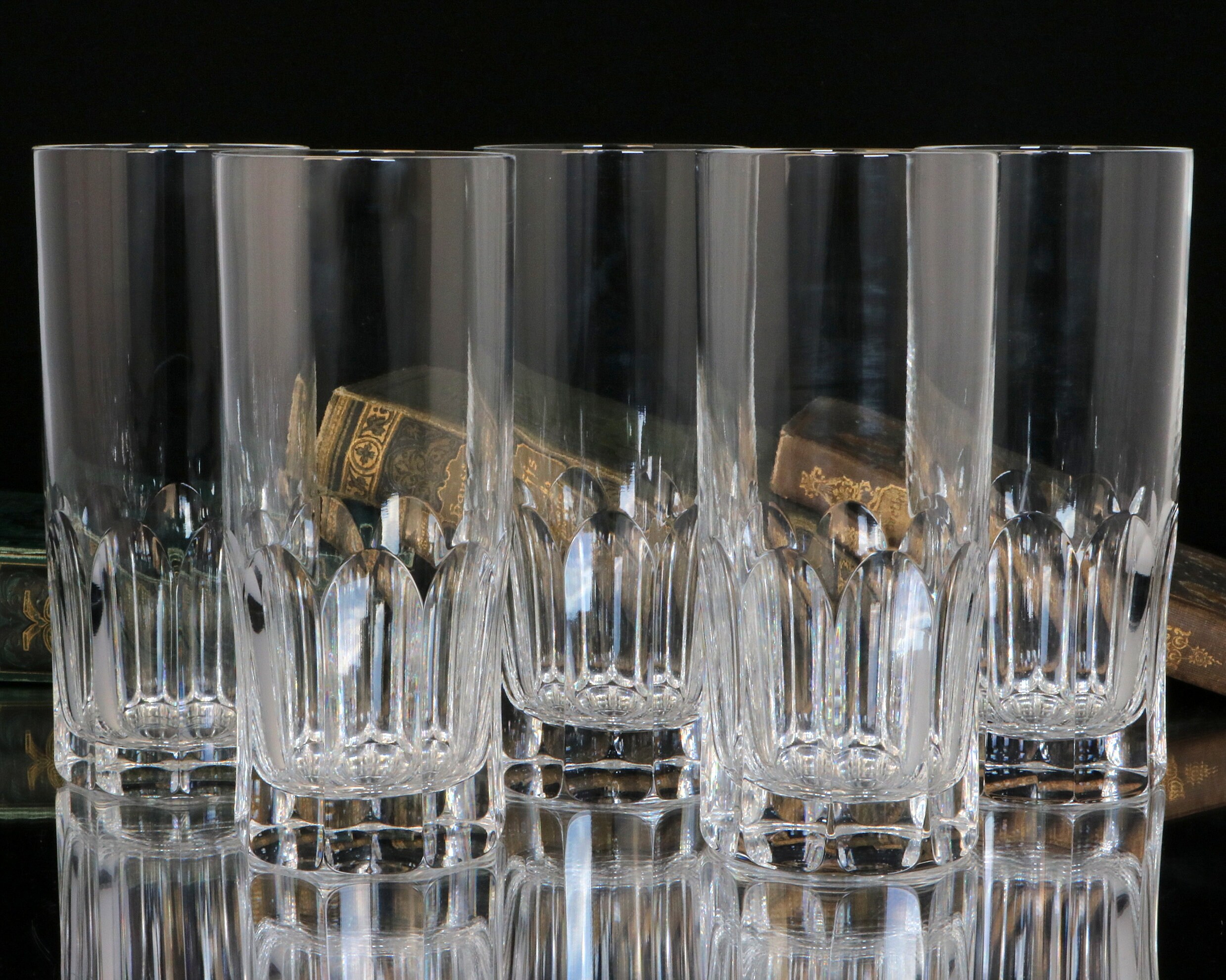 5x Crystal Long Drink Glasses Heavy High Ball Glasses Old Etsy