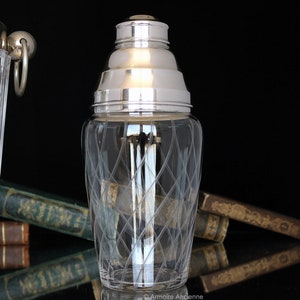 Crystal COCKTAIL SHAKER, Silver Plated Mounting, 1920s