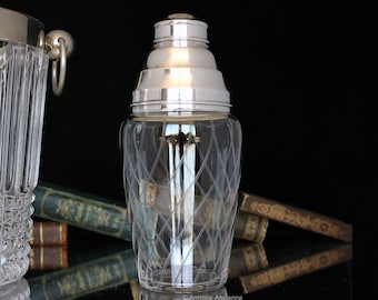 Crystal COCKTAIL SHAKER, Silver Plated Mounting, 1920s