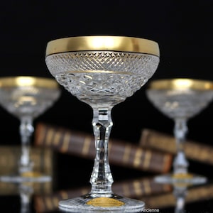 6x Crystal CORDIAL Glasses with 24K Gold Rim - JOSEPHINENHÜTTE - Ernestine Pattern