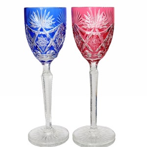 VAL SAINT LAMBERT - Colored Crystal Wine Hocks, 1920s | Set of 2