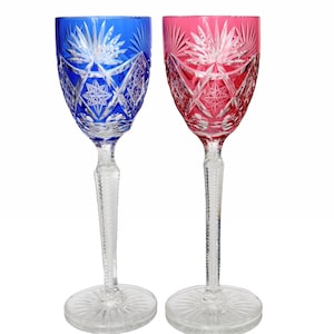 VAL SAINT LAMBERT - Colored Crystal Wine Hocks, 1920s | Set of 2