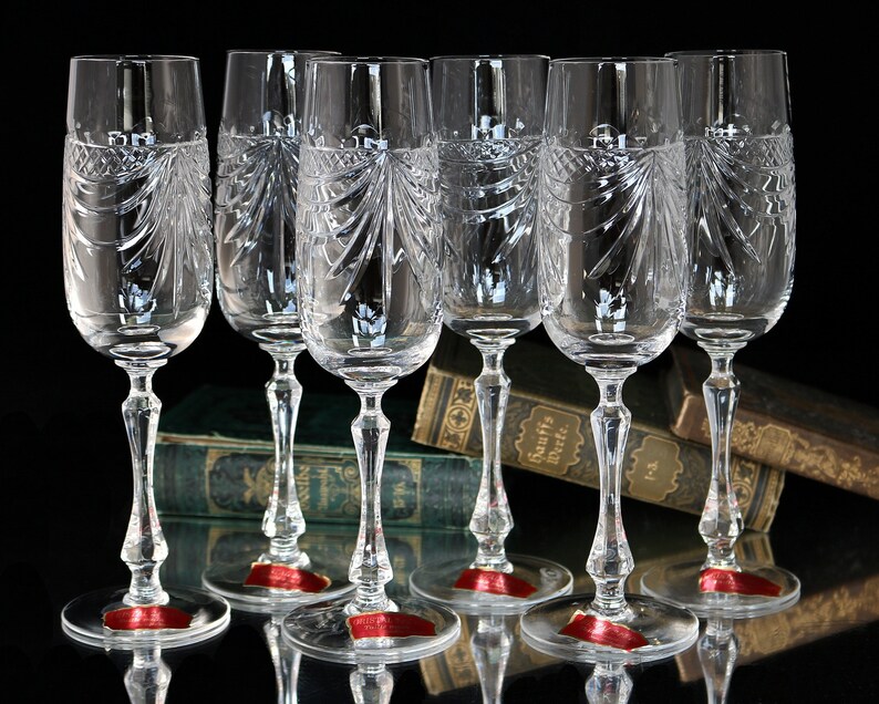 6x Crystal Champagne Flutes Glasses MouthBlown and Hand Cut Etsy