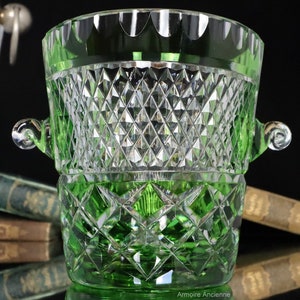 Kristall ICE BUCKET mit Smaragdgrün Overlay und Cut Pattern
