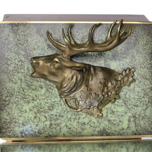 Wooden Box with Brass Lid and Deer Decor