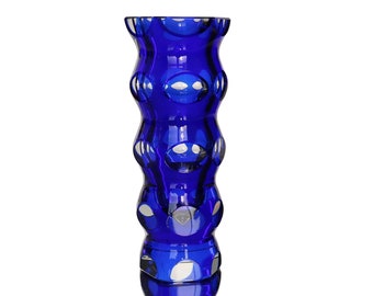 CRYSTAL VASE with Cobalt Blue Overlay