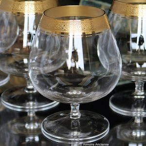 Large Crystal COGNAC Glasses with Gold Rim, THERESIENTHAL | Set of 5