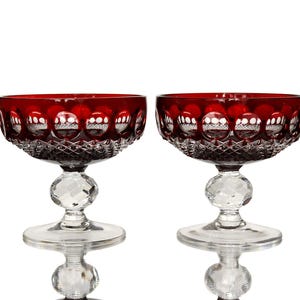 2x Kristall CHAMPAGNERUNTEREN mit Rubin Overlay - SPODE