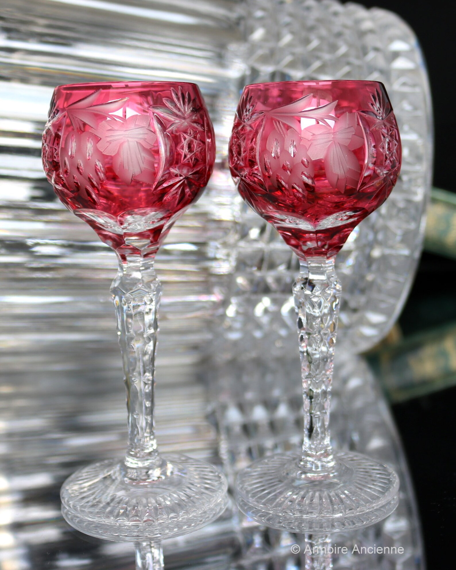 2x Gold Ruby Crystal LIQUEUR or CORDIAL Glasses Cut Grapes Etsy