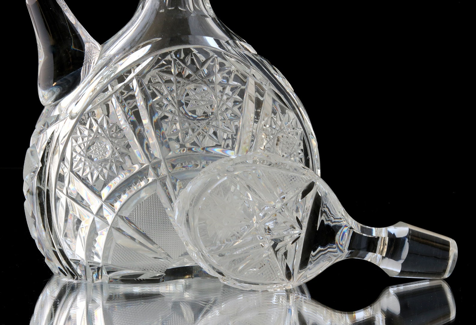 Cut Crystal DECANTER With Handle Fine Cut Decor Etsy