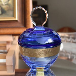 Blue Crystal Lidded Bowl with 24k Gold Band - MOSER