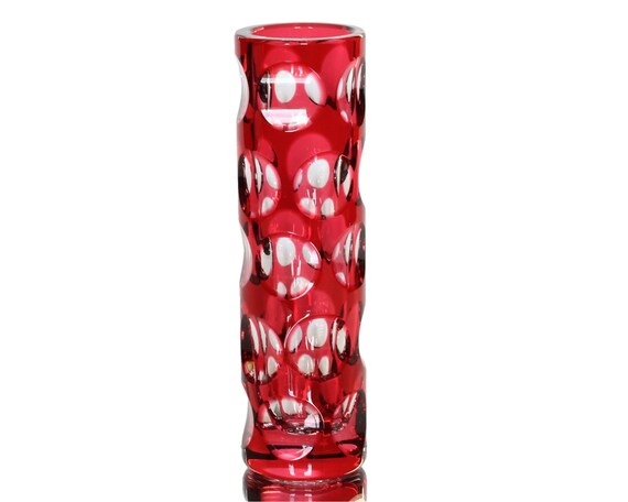Ruby Red Crystal Vase With Cut To Clear Decor Cylinder Vase Etsy