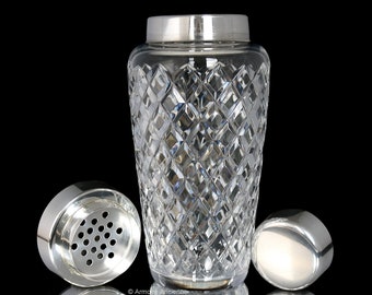 Crystal COCKTAIL SHAKER, Cut Decor, Silver-Plated Mounting