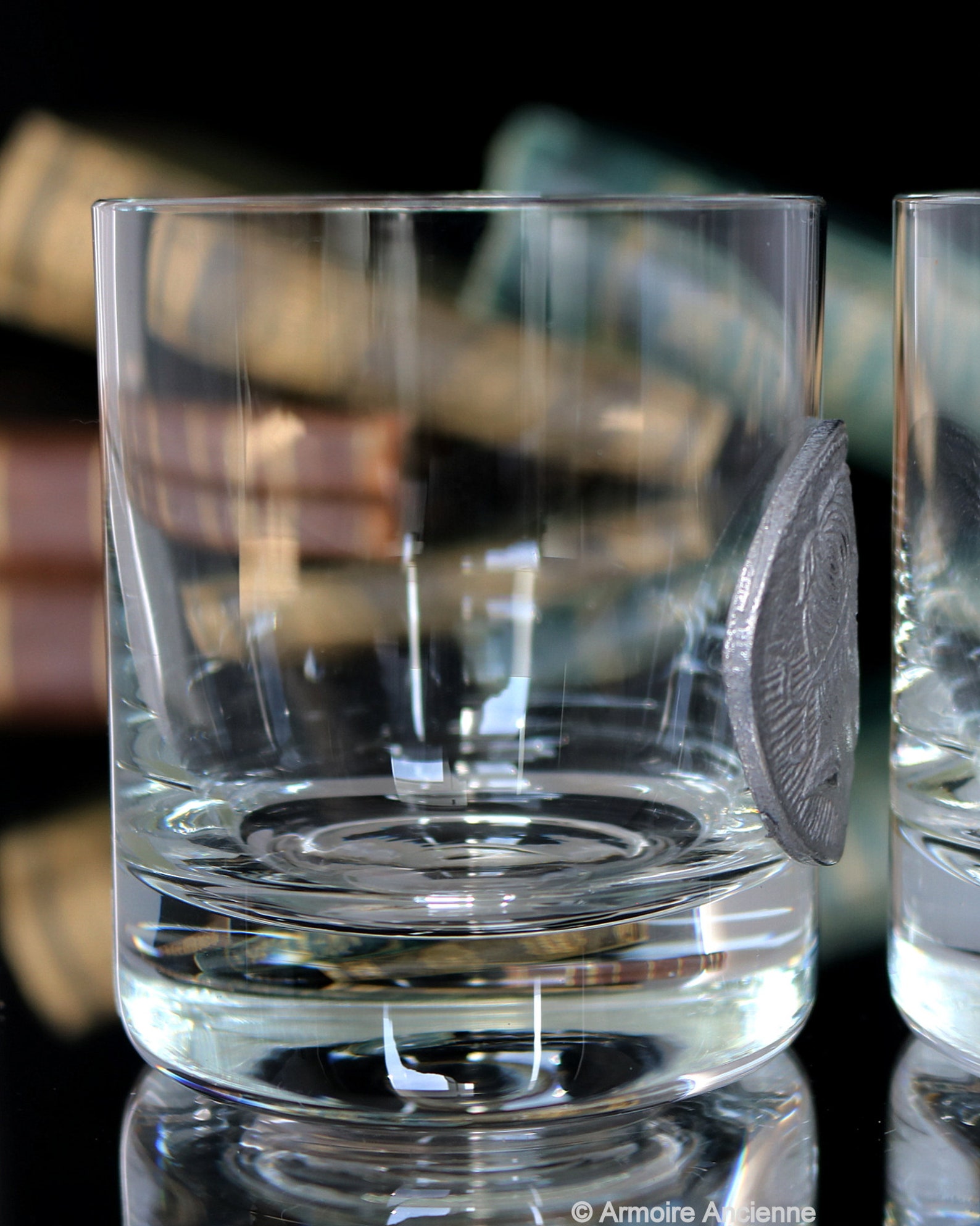 2x WHISKEY GLASSES With Pewter Coins Decor Low Ball Tumblers - Etsy