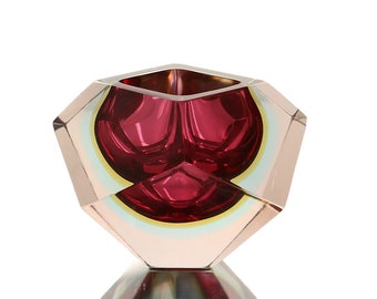 Murano Mandruzzato Facettierte Glasschale in Violett - Sommerso Art Glass