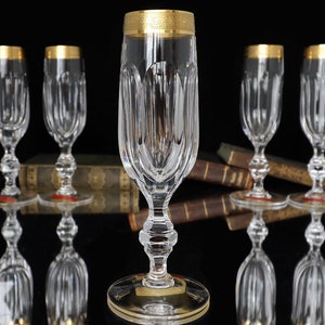 6x Crystal Champagne Flutes with 24K Gold Rim - KK ZWIESEL