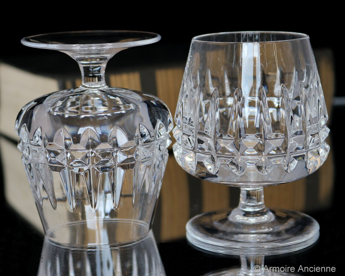 Set of 2 Crystal Cognac Glasses Heavy Cut Decor Cut Brandy Etsy