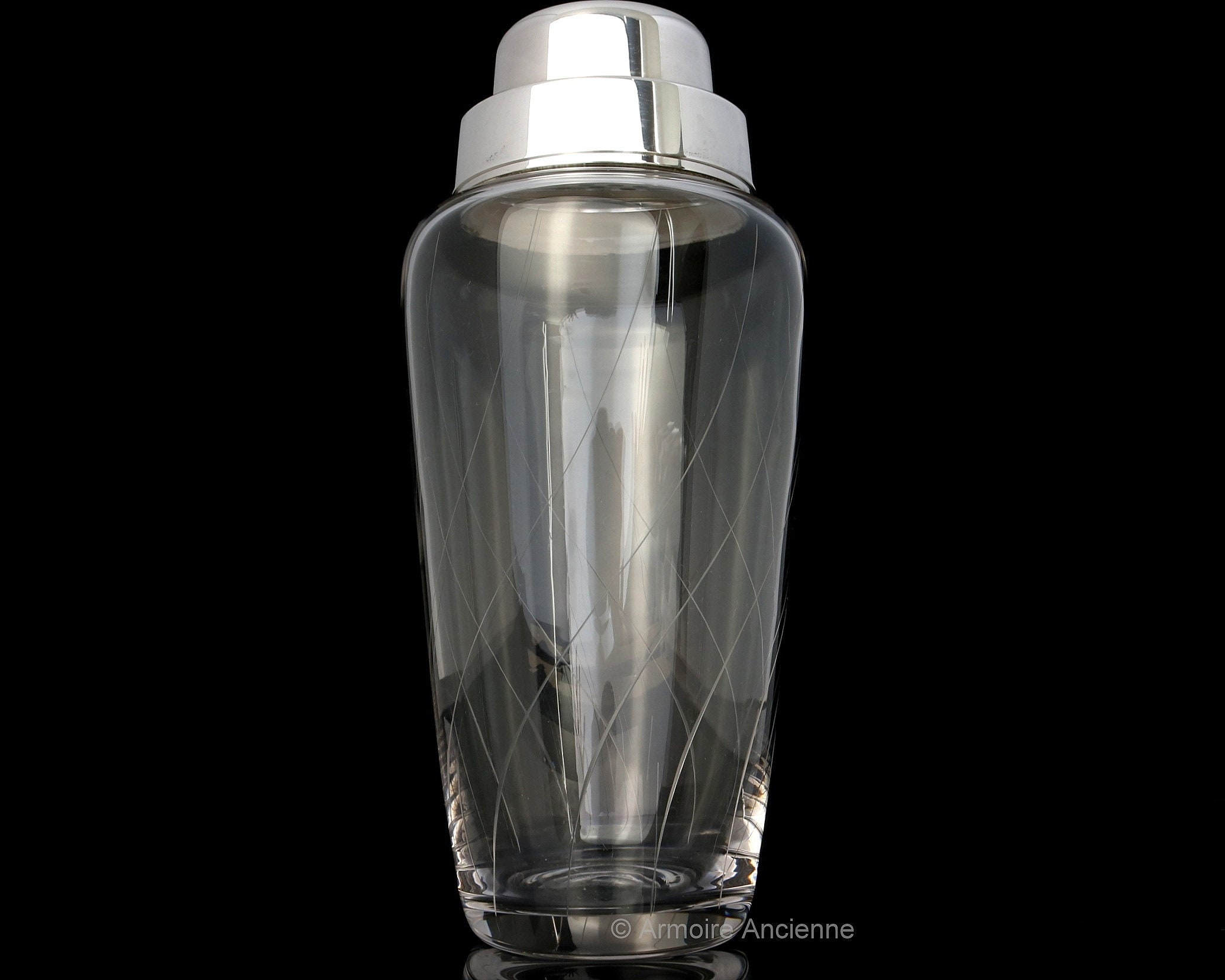 COCKTAIL SHAKER Crystal Glass Silver Plated Mounting Bar Etsy