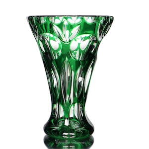 Small Crystal Vase with Emerald Green Overlay and Cut-to-clear Decor