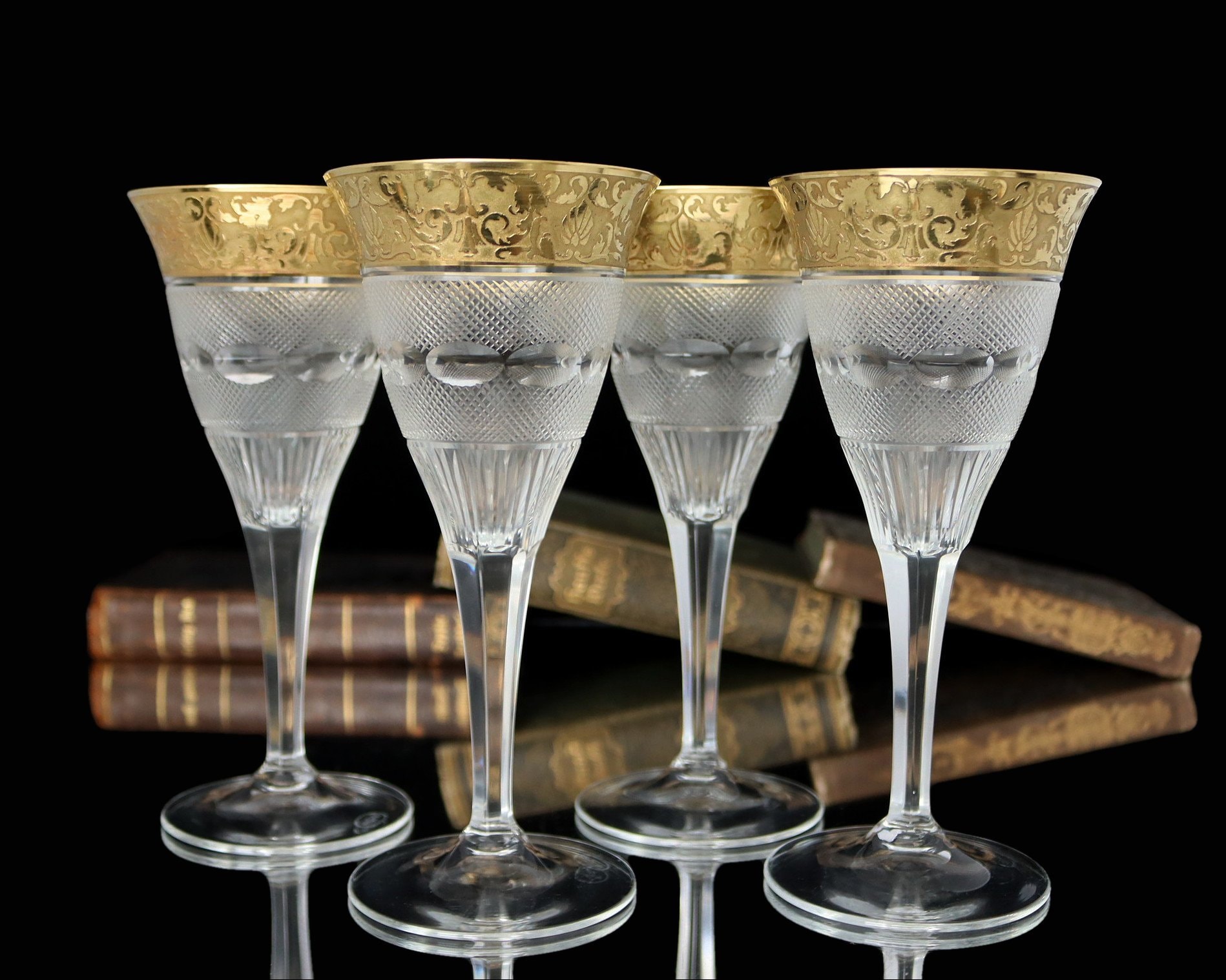 クリスタルグラス 2個セット 金色装飾 アンティーク クリスタルグラス 2個セット 金色装飾 アンティーク