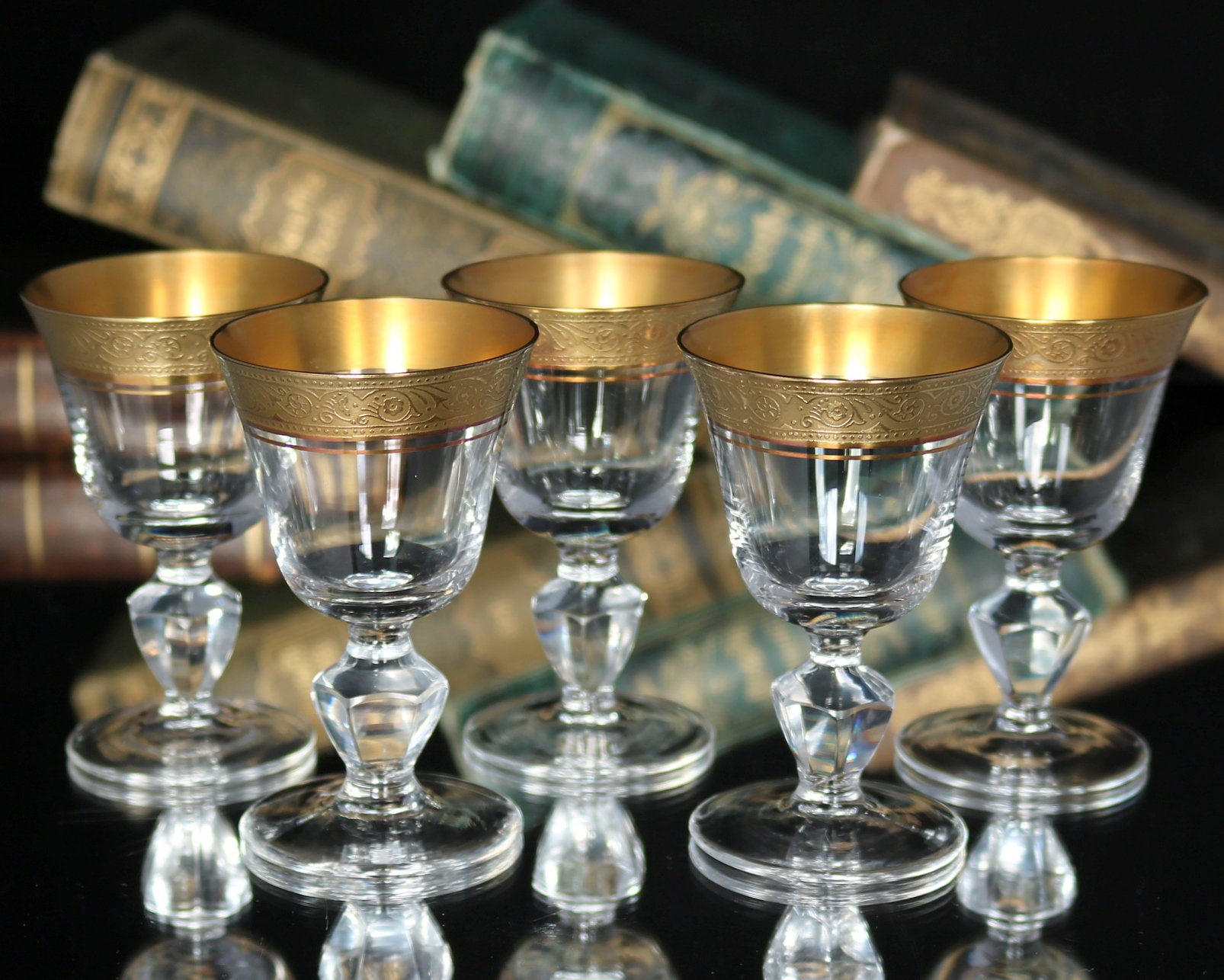 Vintage Theresienthal Etched Crystal Small Wine Cordial Glasses - Pair – A  Step Back In Time