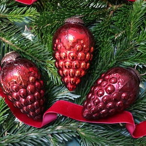 Ruby Red Glass Grape Kugel Ornament - Vintage German Christmas Bauble