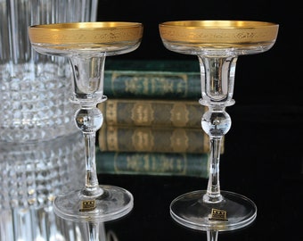 2x Crystal CANDLE HOLDERS with 24K Gold Textured Minton Rim, EISCH