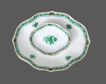 Small Porcelain Serving Platters - KAISER Schönbrunn - Floral Pattern in Green