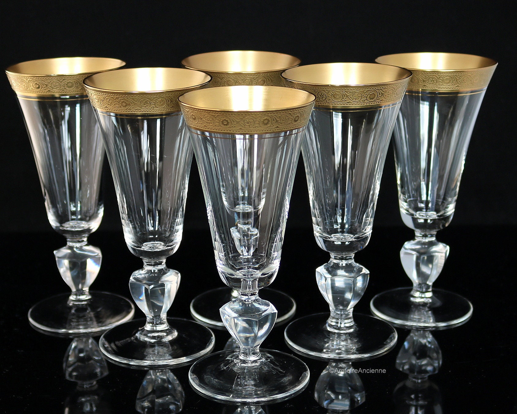 6x Crystal CHAMPAGNE Glasses Tulip Shape 24K Gold Rim Etsy