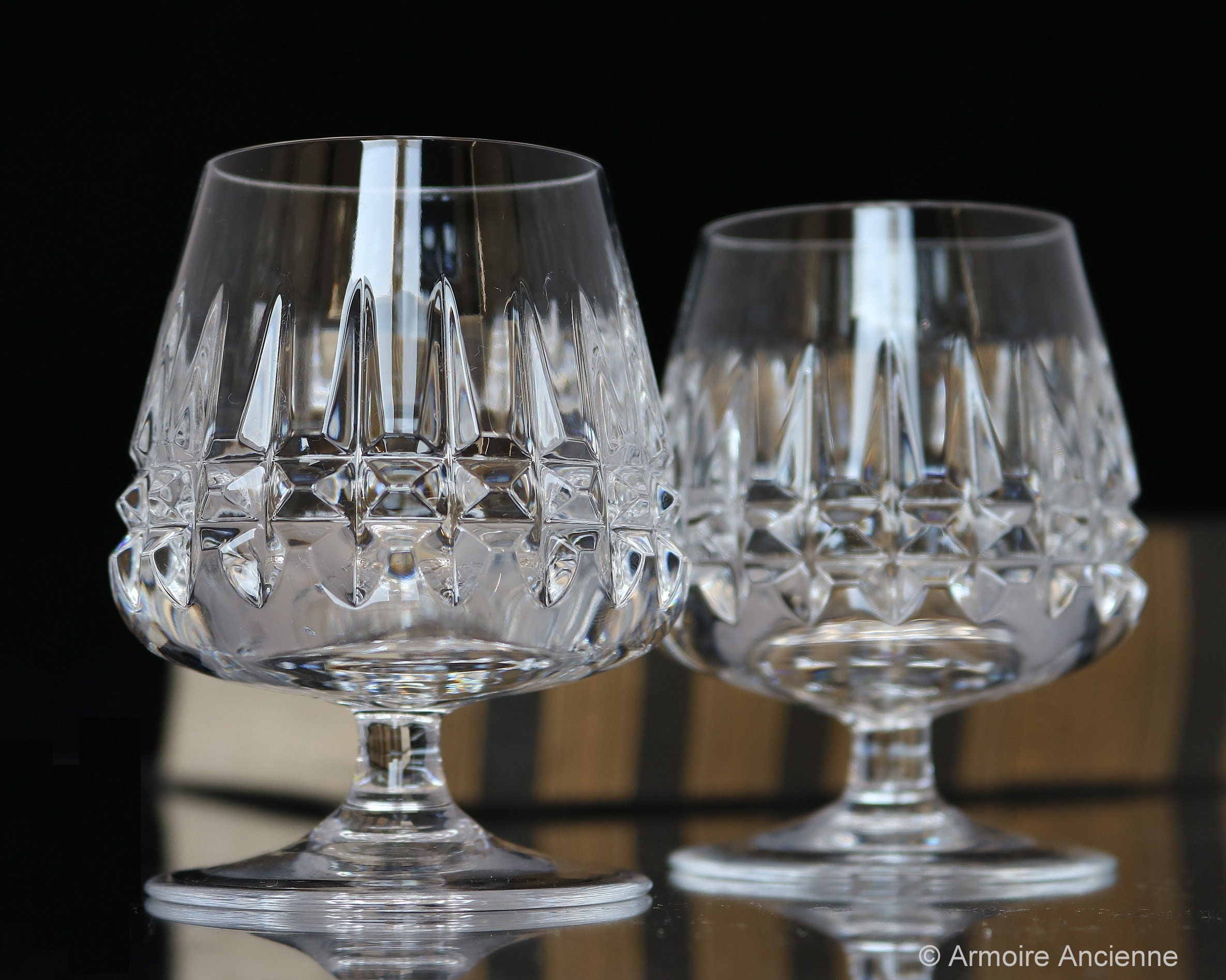 2x Cut Crystal COGNAC GLASSES Brandy Rum Bourbon Snifters 