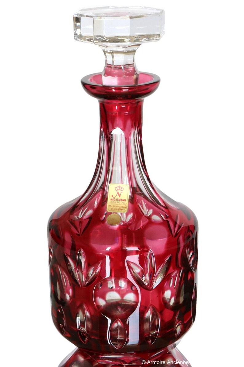 CRYSTAL DECANTER With Ruby Overlay Etsy