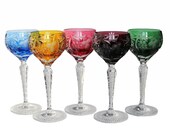 5x Crystal WINE GLASSES with Overlay - NACHTMANN - Traube Grapes Pattern