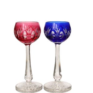 2x Crystal CORDIAL Glasses - Colored Crystal