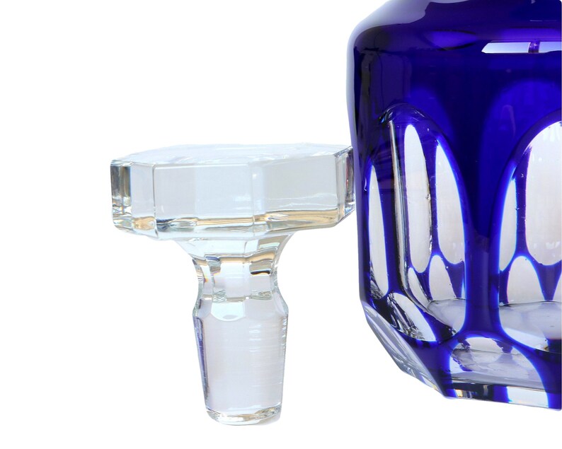 CRYSTAL DECANTER With Cobalt Blue Overlay Christmas Gift Etsy