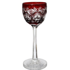VAL St LAMBERT - Cut Crystal WINE Glass with Ruby Overlay, 1920s
