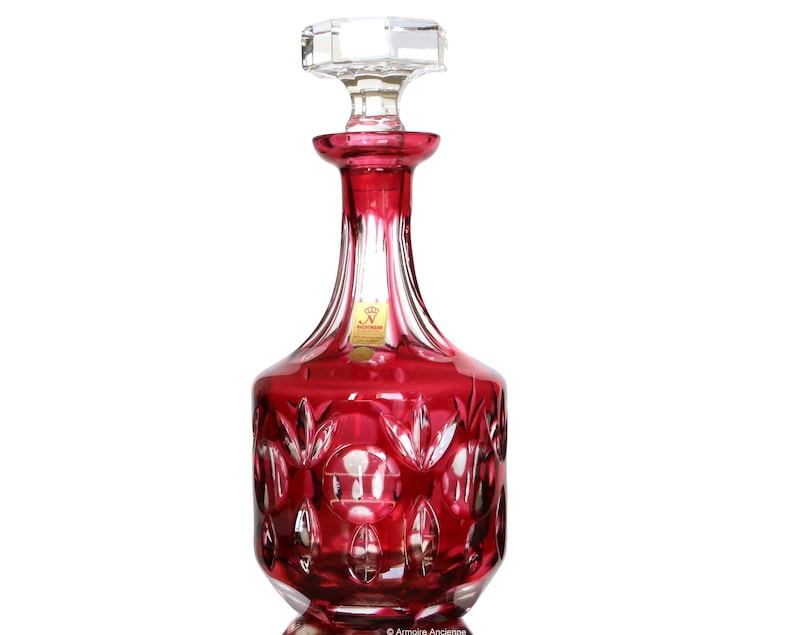 CRYSTAL DECANTER With Ruby Overlay Etsy