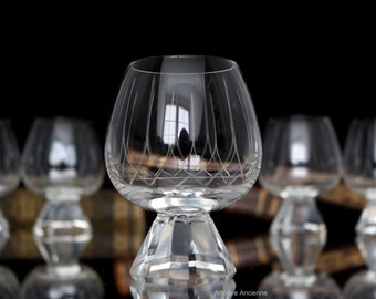 Small Crystal COGNAC Glasses - Brandy Balloon Snifters - Faceted Foot | Set of 5