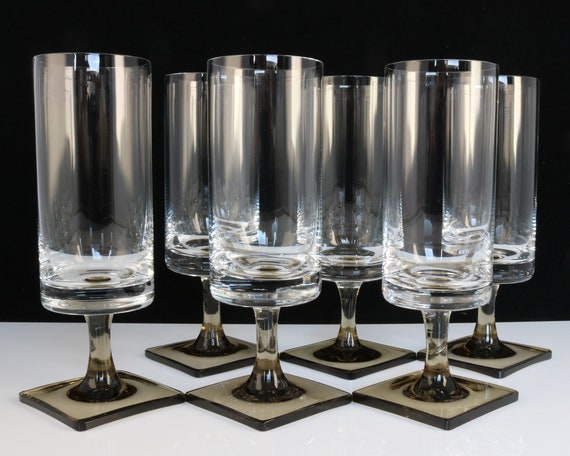 vintage Rosenthal linear smoke cocktail/wine glasses with grey square