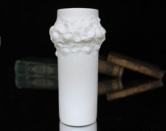 Small White Bisque Porcelain Vase, Shell Relief, AK KAISER