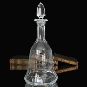 CRYSTAL DECANTER, Bell-Shaped, Etched Floral Pattern, Art Nouveau