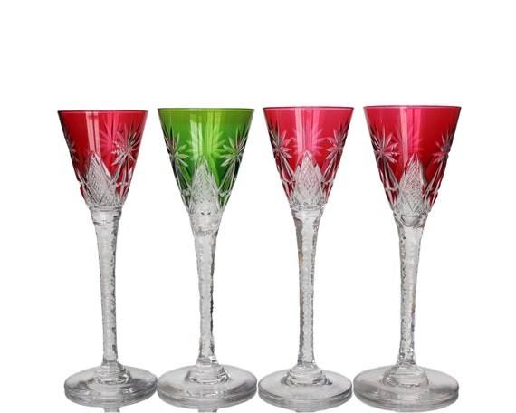 SAINT LOUIS Cordial Glasses - Colored Crystal - Nelly Pattern