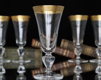 Copas de champán de cristal con borde dorado - Copas con forma de tulipán - THERESIENTHAL / Juego de 6