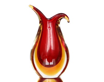 Murano Glass Vase - Art Glass Vessel in Red & Yellow